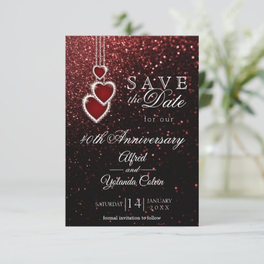 Save the Date - Einladung des Roten Glitzer (Stehend Vorderseite)