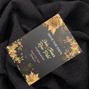 Save the Date Einladung Golden Blume Black bg