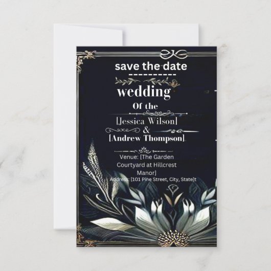 Save the Date Einladung Hochzeitskarte schwarz & w (Vorderseite)