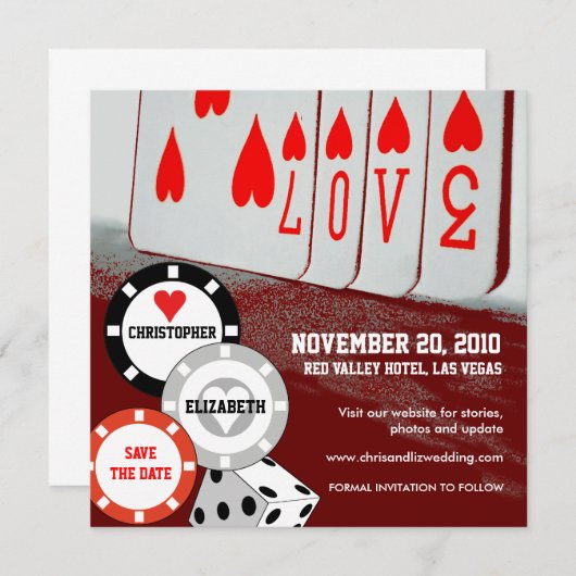 Save the Date Einladung Liebe Casino Card 3 (Vorne/Hinten)