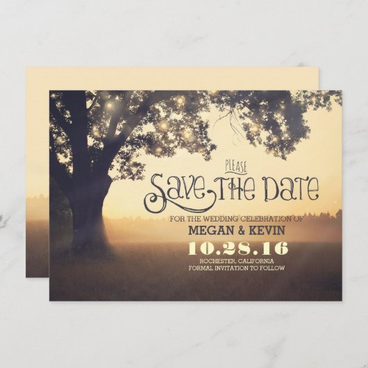 Save the Date Einladung mit Baum & Licht (Vorne/Hinten)