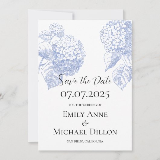 Save the Date Einladung mit Blue Hydrangea (Vorderseite)