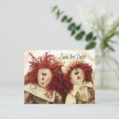 Save the Date Einladung Poastcards Raggedy Dolls (Stehend Vorderseite)