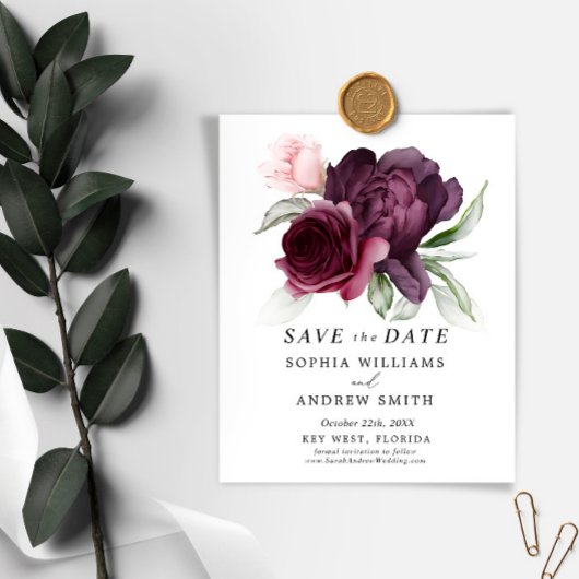 Save the Date Einladung von Burgundy Floral