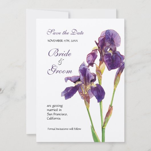 Save the Date - Einladung von Elegant Iris Monogra (Vorderseite)