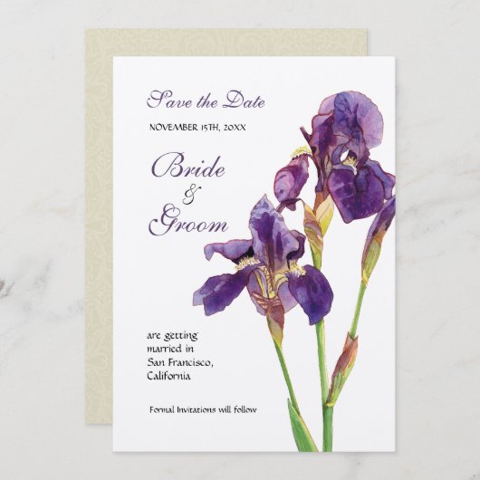 Save the Date - Einladung von Elegant Iris Monogra (Vorne/Hinten)