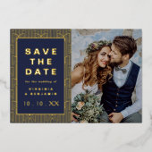 Save the Date Einladung von Navy Gold Foil (Vorderseite)