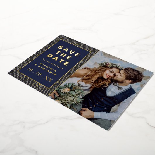 Save the Date Einladung von Navy Gold Foil (Gedreht)