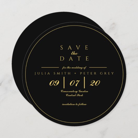 Save the Date Einladung zu Black and Gold (Vorne/Hinten)