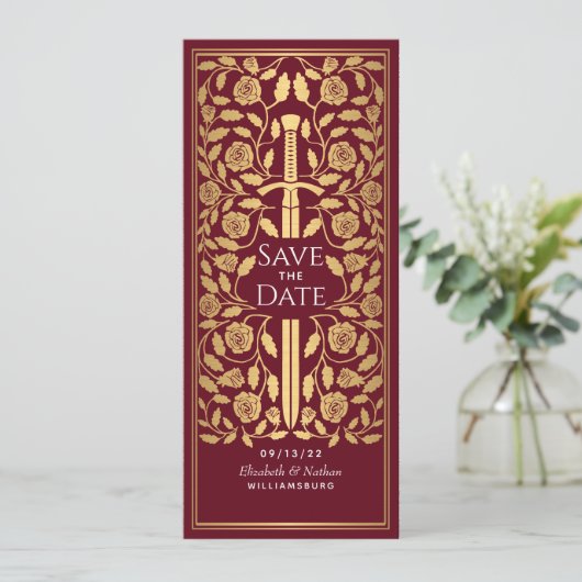 Save the Date Einladung zum Schwert des roten Mitt (Stehend Vorderseite)