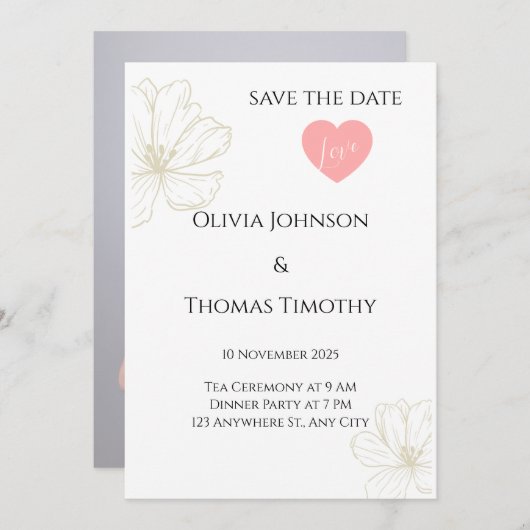 Save the Date Einladung zur Hochzeit, Minimalistis (Vorne/Hinten)