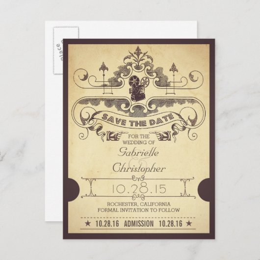 Save the Date Eintrittstickets für Film oder Kino Ankündigungspostkarte (Vorne/Hinten)