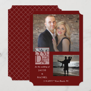 Save the Date Elegant 2-Foto Burgundy Red Wedding