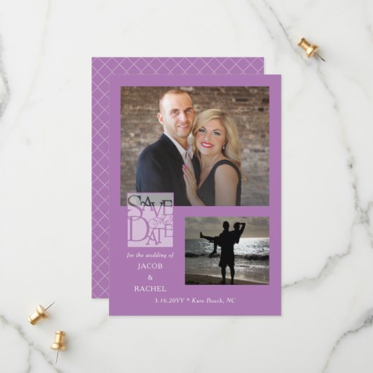 Save the Date Elegant 2-Foto Lavender Wedding (Vorderseite/Rückseite Beispiel)