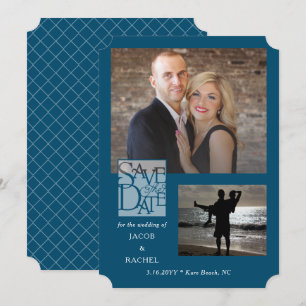Save the Date Elegant 2-Foto Ocean Blue Wedding