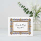 Save the Date elegant Barock Blue Gold Custom Ankündigungspostkarte (Stehend Vorderseite)