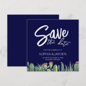 Save the Date Elegant Dark Navy Blue Cactus (Vorne/Hinten)