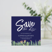 Save the Date Elegant Dark Navy Blue Cactus (Stehend Vorderseite)