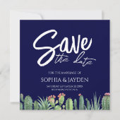 Save the Date Elegant Dark Navy Blue Cactus (Vorderseite)