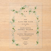 Save the Date Elegant Eucalyptus Wreath Monogram Acryleinladungen (Vorderseite)