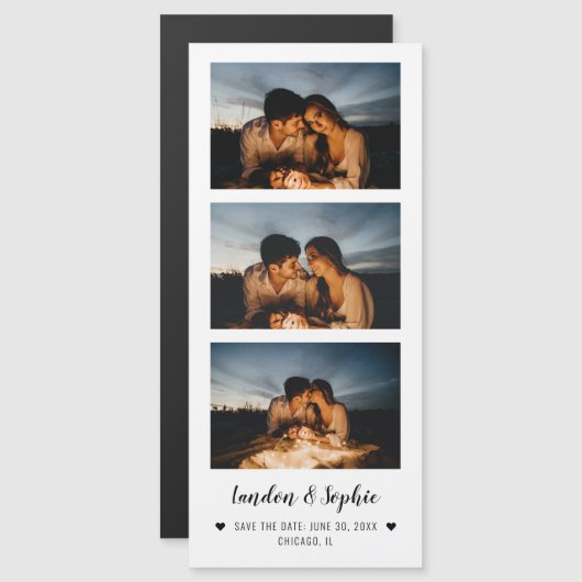 Save the Date Elegant Foto Booth Strip 3 Fotos Magnetkarte (Vorne/Hinten)