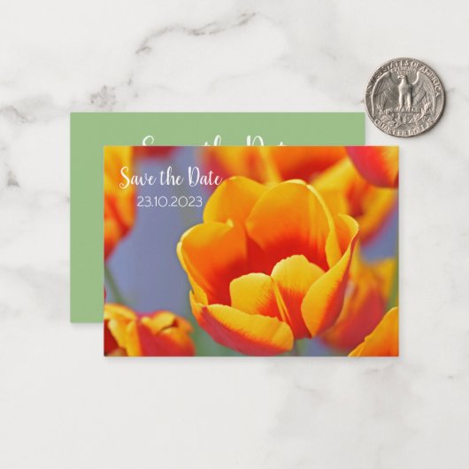 Save the Date elegant Gelb und Rot Mitteilungskarte (Vorderseite/Rückseite Beispiel)