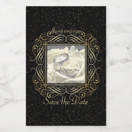 Save the Date Elegant Gold Foil Dots Script Lebensmitteletikett (Einzelnes Label)