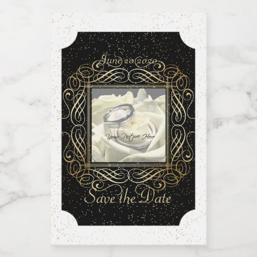 Save the Date Elegant Gold Foil Dots Script Ticket Lebensmitteletikett (Einzelnes Label)