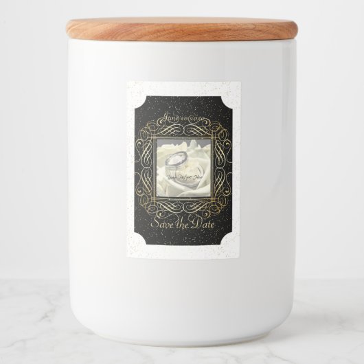 Save the Date Elegant Gold Foil Dots Script Ticket Lebensmitteletikett (Vorderseite)