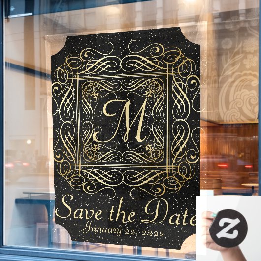 Save the Date Elegant Gold Foil Dots Skript ausseh Fensteraufkleber (Café-Fenster)