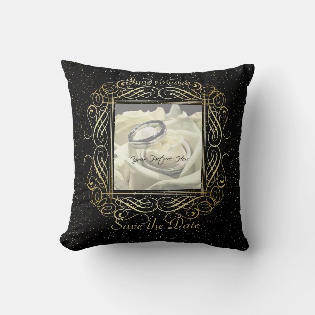 Save the Date Elegant Gold Foil Dots Skript ausseh Kissen (Vorderseite)