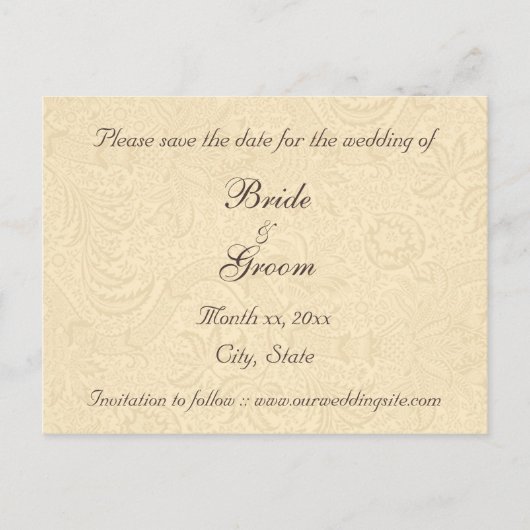 Save the Date Elegant Ivory Floral Postkarte (Vorderseite)