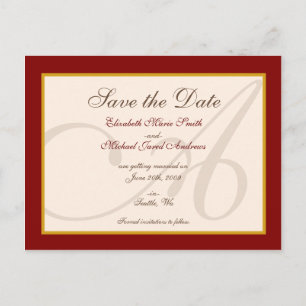 Save the Date Elegant Monogram Burgundy Postkarte