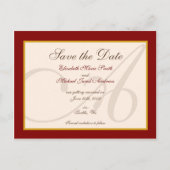 Save the Date Elegant Monogram Burgundy Postkarte (Vorderseite)