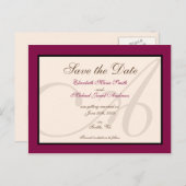 Save the Date Elegant Monogram Maroon Postcard Ankündigungspostkarte (Vorne/Hinten)
