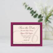 Save the Date Elegant Monogram Maroon Postcard Ankündigungspostkarte (Stehend Vorderseite)