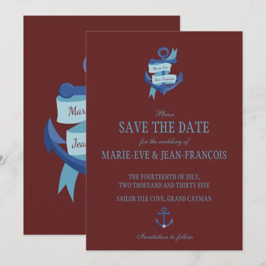 Save the Date Elegant Nautical Anchor (Vorne/Hinten)