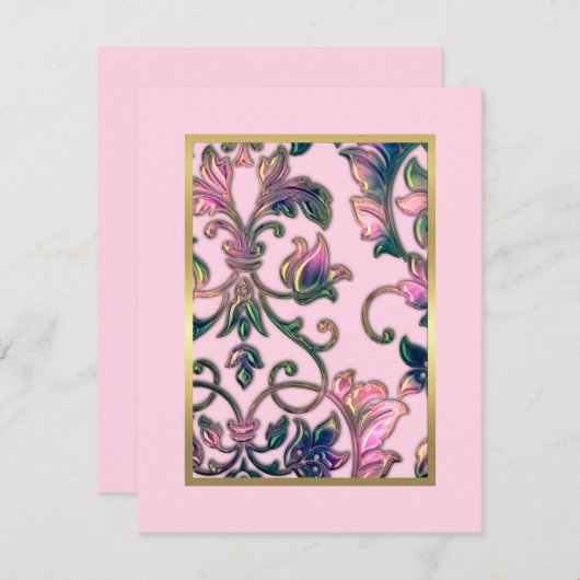 Save the Date elegant rosa Marine und grüne Damask (Vorne/Hinten)