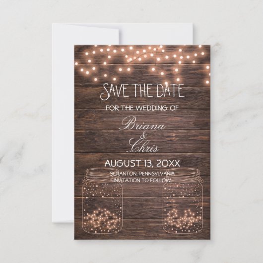 Save the Date elegant Rustic Mason Jar Lights (Vorderseite)