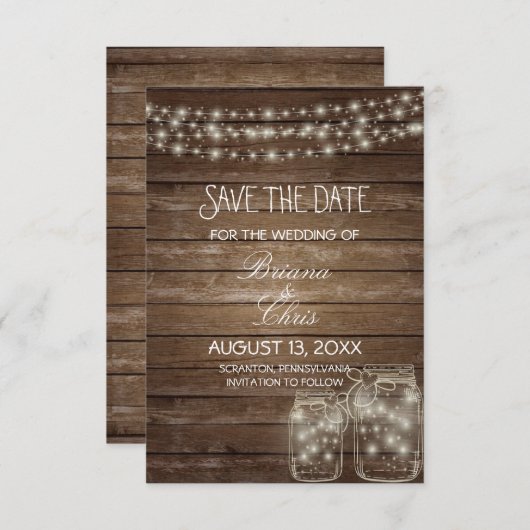 Save the Date elegant Rustic Mason Jar Lights (Vorne/Hinten)