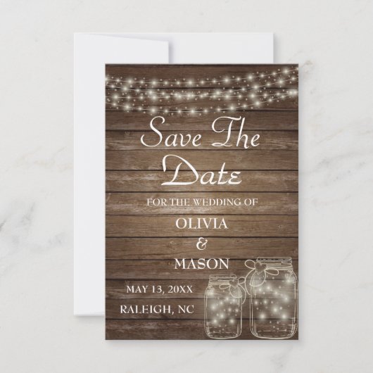 Save the Date elegant Rustic Mason Jar Lights (Vorderseite)