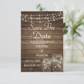 Save the Date elegant Rustic Mason Jar Lights (Stehend Vorderseite)