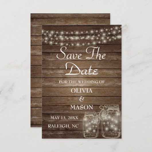 Save the Date elegant Rustic Mason Jar Lights (Vorne/Hinten)