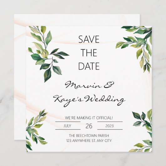 Save the Date Elegant Wedding Invite Einladung (Vorne/Hinten)