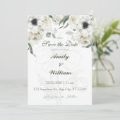 Save the Date | Elegant White Florals Einladung (Stehend Vorderseite)