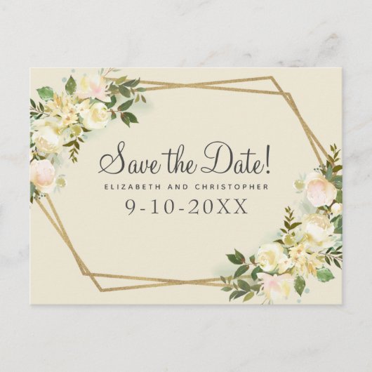 Save the Date Elegante botanische Hochzeiten flora Ankündigungspostkarte (Vorderseite)
