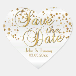 Save The Date | Elegante Gold Confetti Dots Herz-Aufkleber