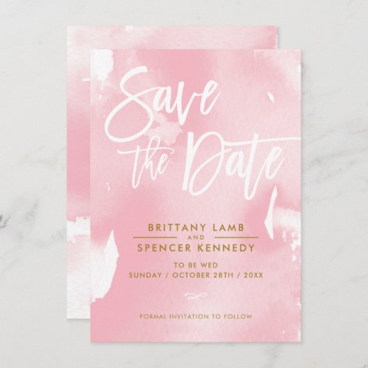 SAVE THE DATE elegante, hellrosa Aquarell (Vorne/Hinten)