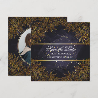 Save the Date, elegante Lila und schwarze Hochzeit Einladung