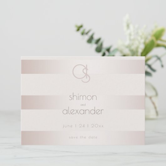 Save The Date | Elegante Mocha Blush Pearl Streife (Stehend Vorderseite)